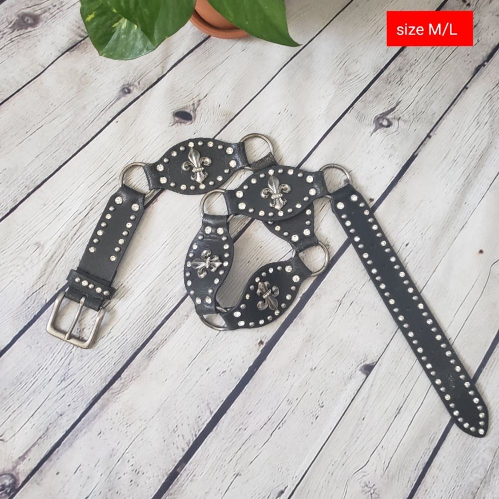 Fleur-de-lis Studded Black 1641 Belt Size M/L